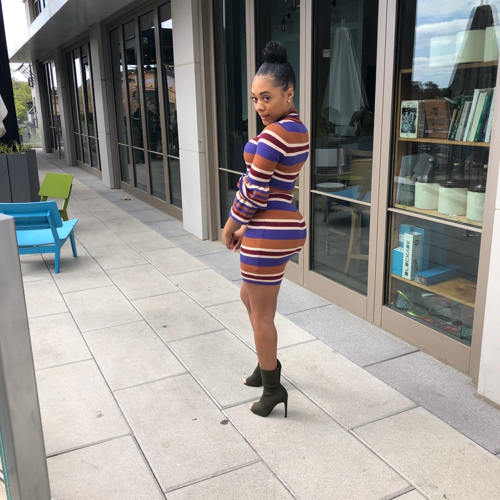 Knit Stripe Turtleneck Dress